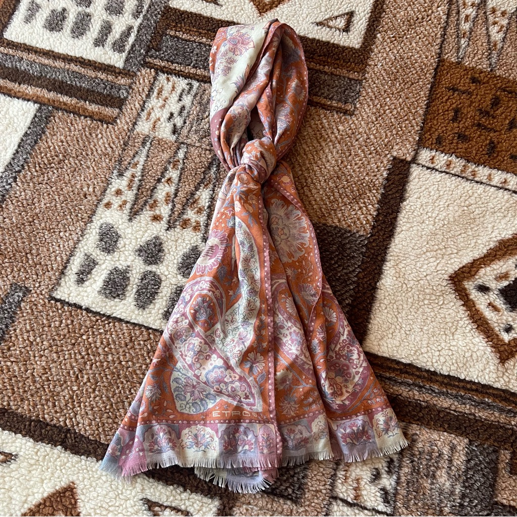 Etro Cashmere Silk Blend Paisley Scarf In Pink And Orange
